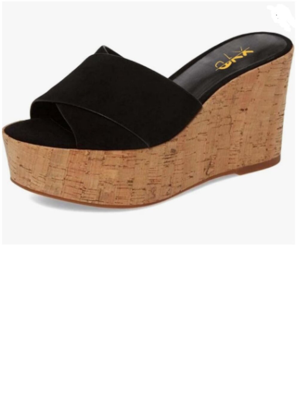 XYD Black Cork Wedges Platform High Heel Mule Open Toe Crisscross Straps Sandals